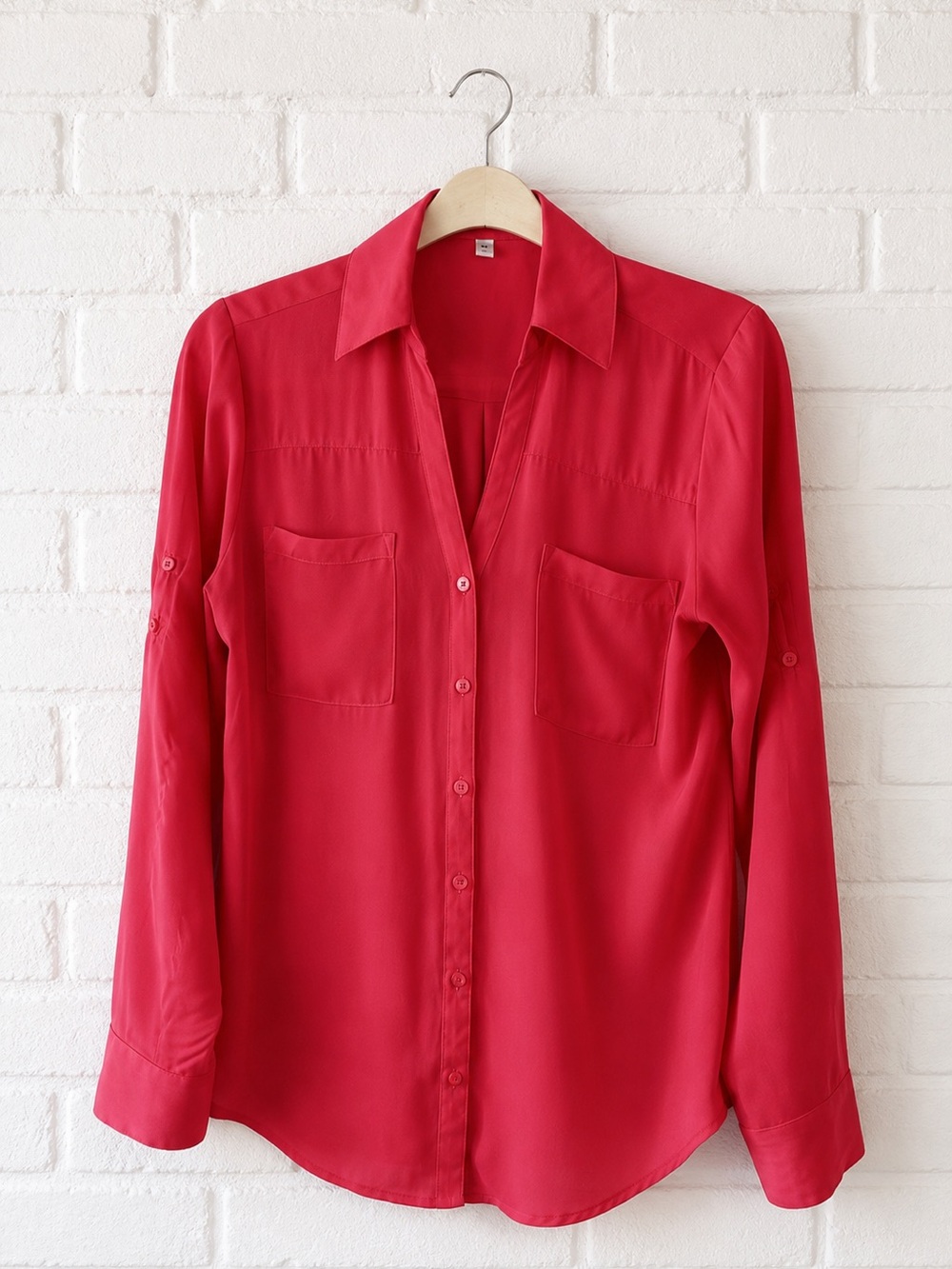 Express Coral Button Front Blouse Women’s Medium Long Sleeve Office Career